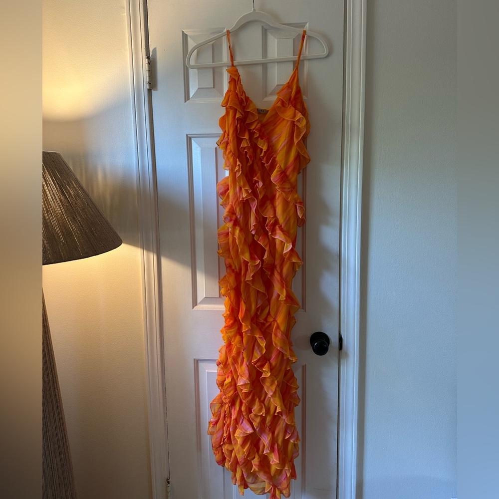 Vibrant Orange and Yellow Ruffle Dress